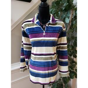 Alfred Dunner Sweater Women Large Multi Striped Long Sleeve Quarter Zip Pullover